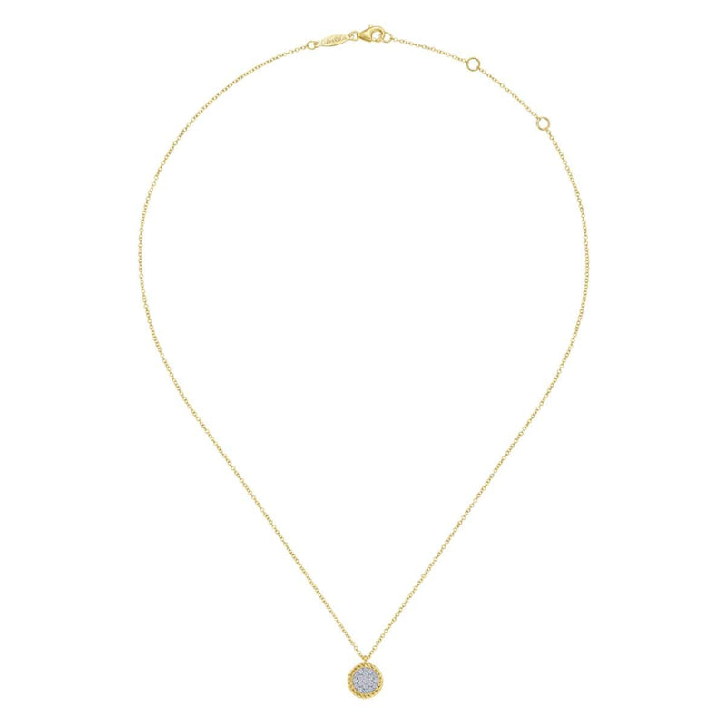 14K Yellow Gold Round Diamond Pavé Pendant Necklace with Twisted Rope Frame - NK6624Y45JJ-Gabriel & Co.-Renee Taylor Gallery
