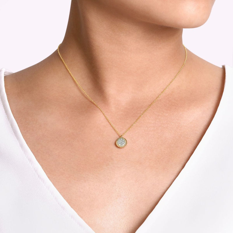 14K Yellow Gold Round Diamond Pavé Pendant Necklace with Twisted Rope Frame - NK6624Y45JJ-Gabriel & Co.-Renee Taylor Gallery