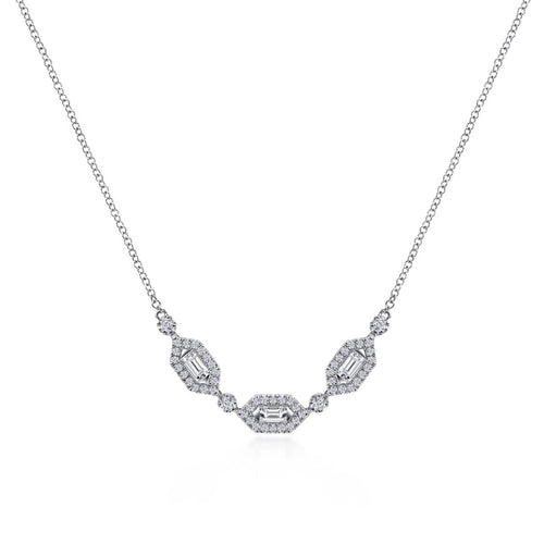 14K White Gold Baguette and Round Hexagonal Station Diamond Necklace - NK6646W44JJ-Gabriel & Co.-Renee Taylor Gallery