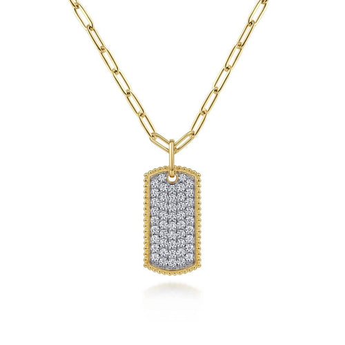 14K Yellow Gold 18" Diamond Pave' Dog Tag Hollow Chain Necklace - NK6842-18Y45JJ-Gabriel & Co.-Renee Taylor Gallery