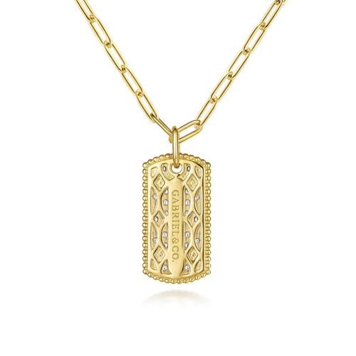 14K Yellow Gold 18" Diamond Pave' Dog Tag Hollow Chain Necklace - NK6842-18Y45JJ-Gabriel & Co.-Renee Taylor Gallery