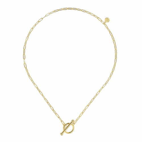 14K Yellow Gold Hollow Paperclip Chain Toggle Necklace - NK7036Y4JJJ-Gabriel & Co.-Renee Taylor Gallery