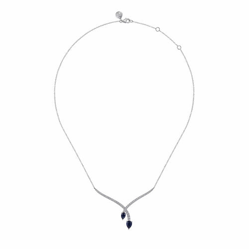 14K White Gold Diamond and Blue Sapphire Teardrop Twist Necklace - NK7251W45SA-Gabriel & Co.-Renee Taylor Gallery
