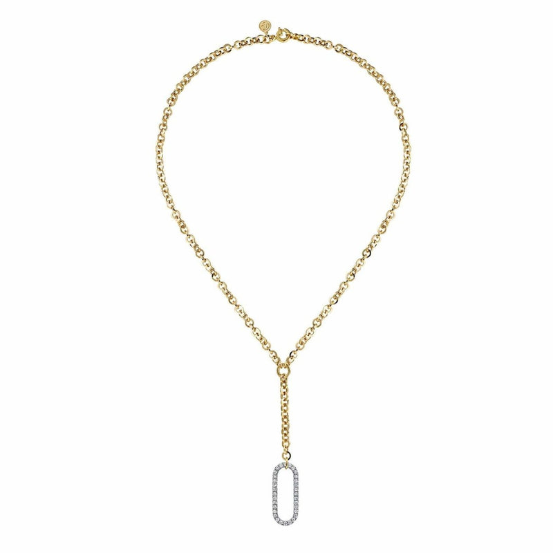 14K Yellow Gold Hollow Tube Link Diamond Necklace - NK7366-18M45JJ-Gabriel & Co.-Renee Taylor Gallery