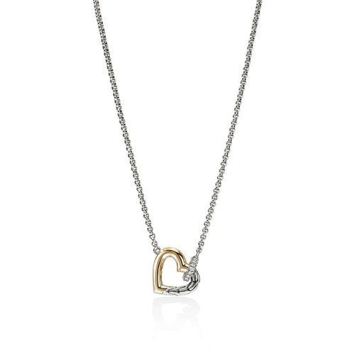 JH Essentials Heart 14K Gold & Silver Diamond Pave Interlinking Necklace - NZZP989722DIX-John Hardy-Renee Taylor Gallery