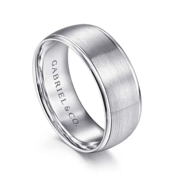 14K White Gold 8mm - Men's Wedding Band in Satin Finish - MBM0107-80W4JJJ-Gabriel & Co.-Renee Taylor Gallery