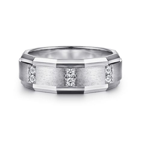 14K White Gold Diamond Men's Ring in Satin Finish - MR15674W44JJ-Gabriel & Co.-Renee Taylor Gallery