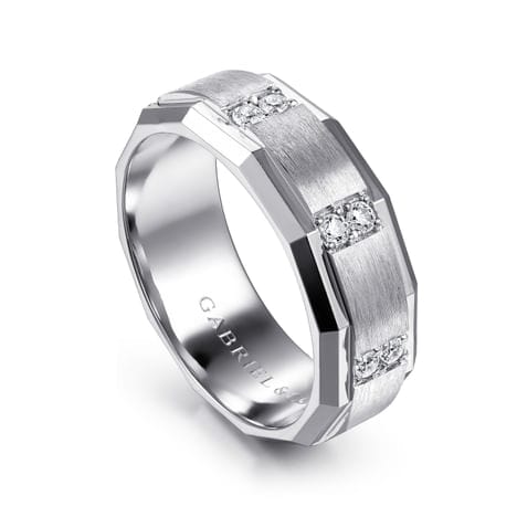 14K White Gold Diamond Men's Ring in Satin Finish - MR15674W44JJ-Gabriel & Co.-Renee Taylor Gallery