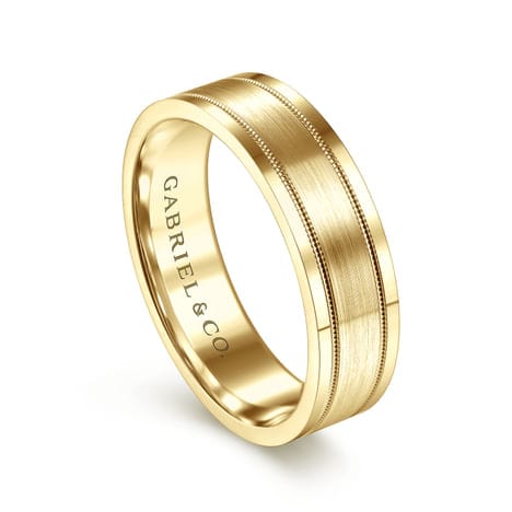14K Yellow Gold 6mm - Men's Wedding Band in Satin Finish - MBH0139-60Y4JJJ-Gabriel & Co.-Renee Taylor Gallery