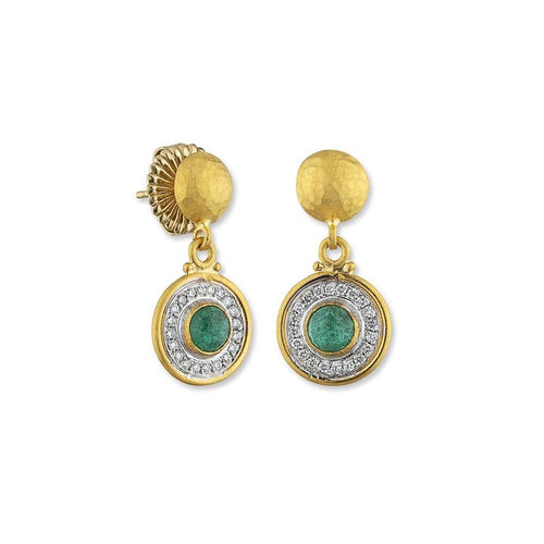 Orbit Round Cabochon Emerald Earrings with Diamond by Lika Behar