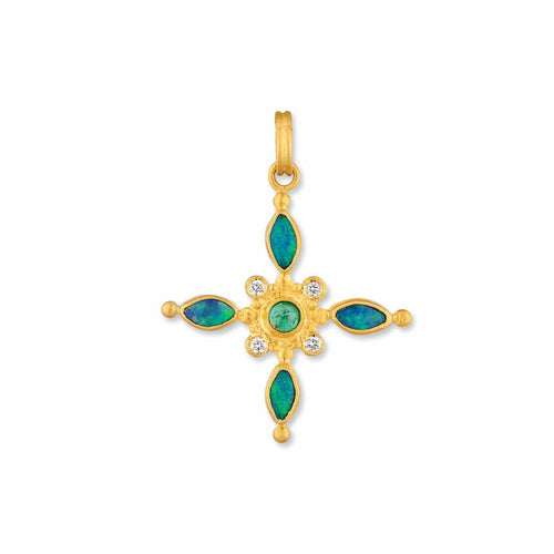 Oceana Cross Pendant with Emerald & Opal Doublet & Diamond by Lika Behar