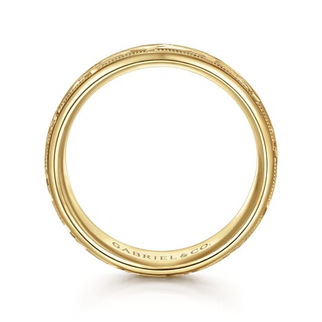 14K Yellow Gold 7mm - Engraved Woven Men's Wedding Band in Satin Finish - MBH0166-70Y4JJJ-Gabriel & Co.-Renee Taylor Gallery