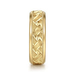 14K Yellow Gold 7mm - Engraved Woven Men's Wedding Band in Satin Finish - MBH0166-70Y4JJJ-Gabriel & Co.-Renee Taylor Gallery