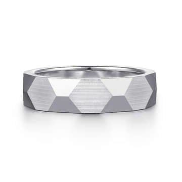 14K White Gold 6mm - Carved Men's Wedding Band in Satin Finish - MBH0221-60W4JJJ-Gabriel & Co.-Renee Taylor Gallery