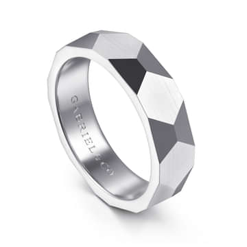 14K White Gold 6mm - Carved Men's Wedding Band in Satin Finish - MBH0221-60W4JJJ-Gabriel & Co.-Renee Taylor Gallery