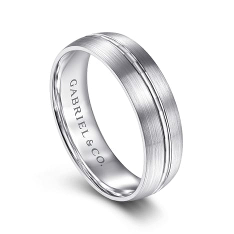 14K White Gold 6mm - Men's Wedding Band in Satin Finish - MBM0108-60W4JJJ-Gabriel & Co.-Renee Taylor Gallery