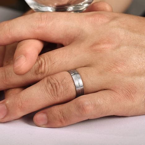 14K White Gold 6mm - Men's Wedding Band in Satin Finish - MBM0108-60W4JJJ-Gabriel & Co.-Renee Taylor Gallery