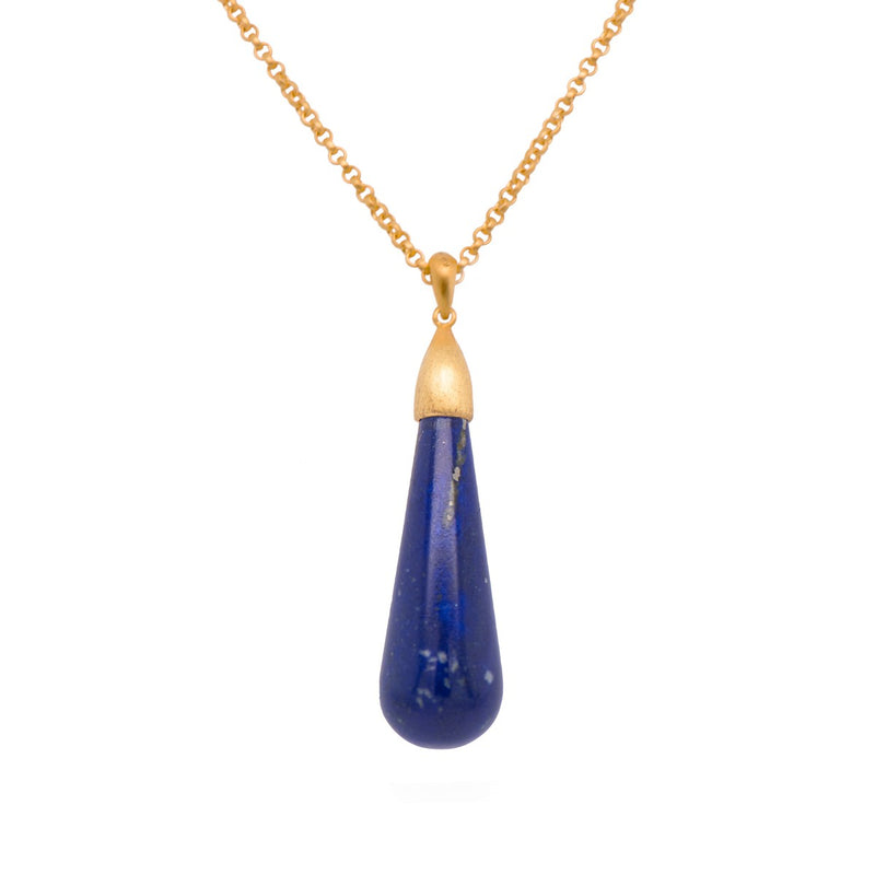 Drop Cabochon Lapis 24K Gold Vermeil Pendant-Joyla-Renee Taylor Gallery