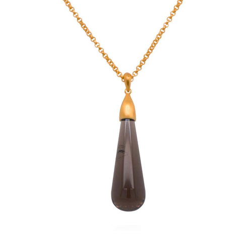 Drop Cabochon Smoky Quartz 24K Gold Vermeil Pendant - PDROP1VSQ-Joyla-Renee Taylor Gallery