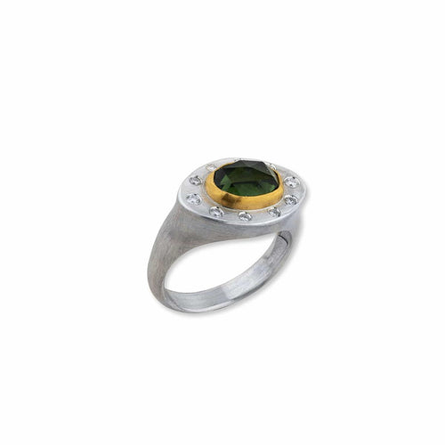 Penelope Green Tourmaline Ring with Diamond by Lika Behar
