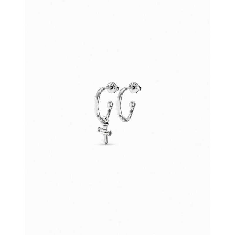 Silver Pick 1 Hoop Charm Earrings - PEN0700MTL0000U-UNO de 50-Renee Taylor Gallery