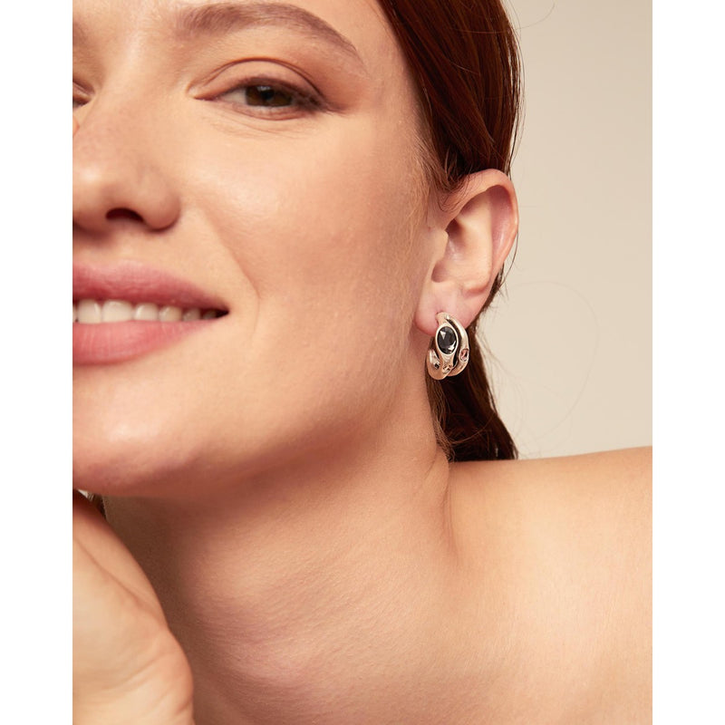 Sterling Silver Plated Earrings with Black Crystal - PEN0955MCLMTL0U-UNO de 50-Renee Taylor Gallery