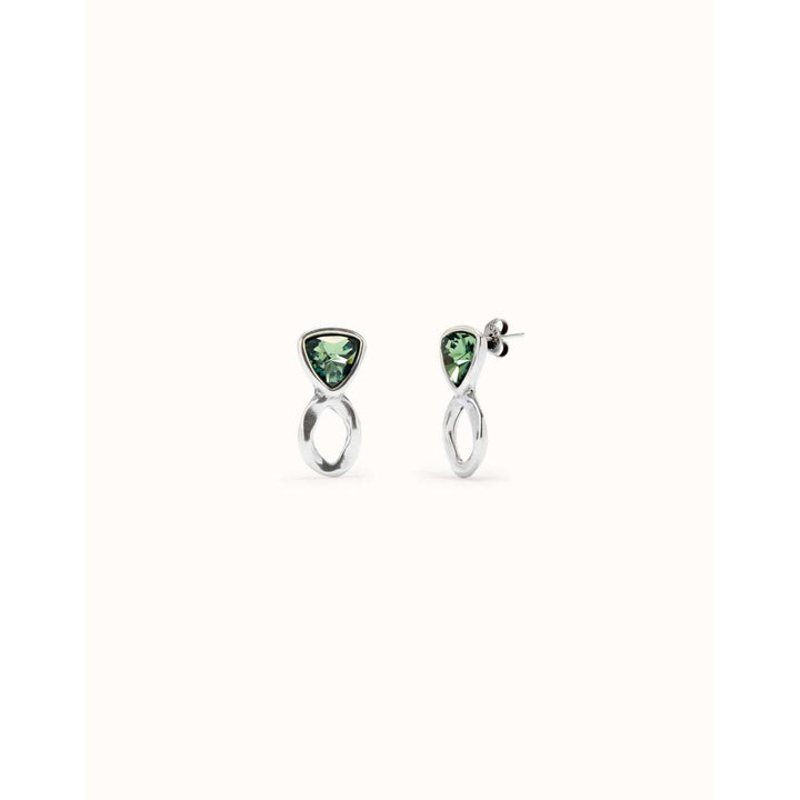 Sterling silver-plated earrings with triangular green crystals - PEN0980VRDMTL0U-UNO de 50-Renee Taylor Gallery