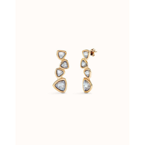 Long 18k gold-plated earrings with 4 multicolored crystals - PEN0983MCLORO0U-UNO de 50-Renee Taylor Gallery