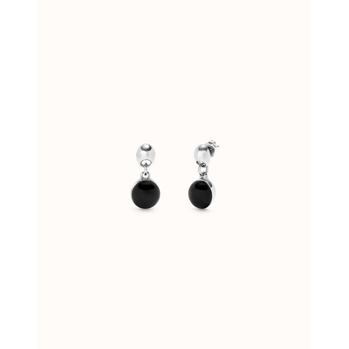 Sterling Silver-Plated Earrings with Two Beads and Black Murano Glass - PEN0995NGRMTL0U-UNO de 50-Renee Taylor Gallery