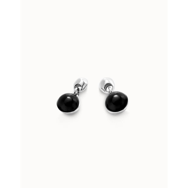 Sterling Silver-Plated Earrings with Two Beads and Black Murano Glass ...