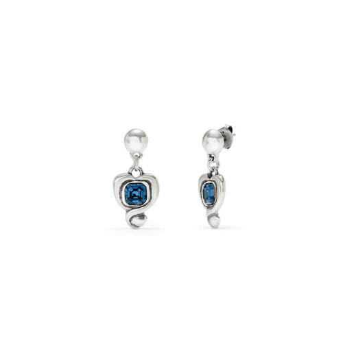 Sterling Silver Plated Earrings with Hanging Heart and Blue Crystal - PEN0997AZOMTL0U-UNO de 50-Renee Taylor Gallery