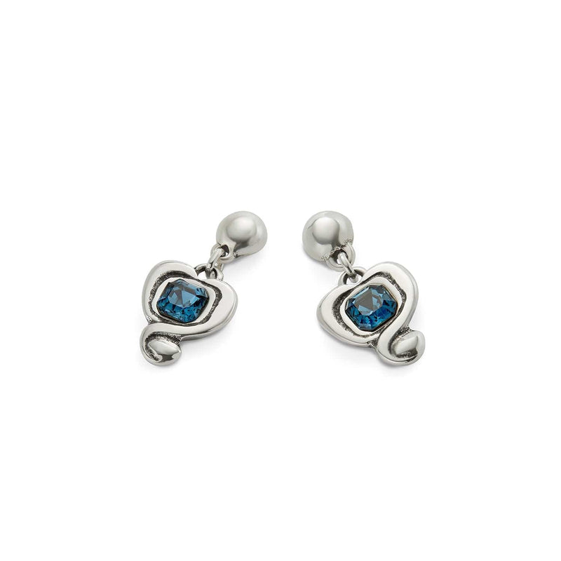 Sterling Silver Plated Earrings with Hanging Heart and Blue Crystal - PEN0997AZOMTL0U-UNO de 50-Renee Taylor Gallery