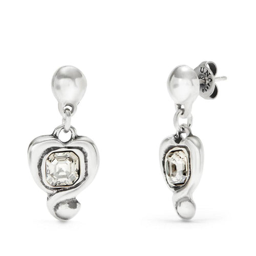Sterling Silver Plated Earrings with Hanging Heart and Clear Crystal - PEN0997CRSMTL0U-UNO de 50-Renee Taylor Gallery