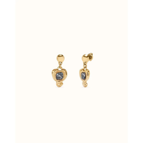 18K Gold Plated Earrings with Hanging Heart and Black Crystal - PEN0997NGRORO0U-UNO de 50-Renee Taylor Gallery