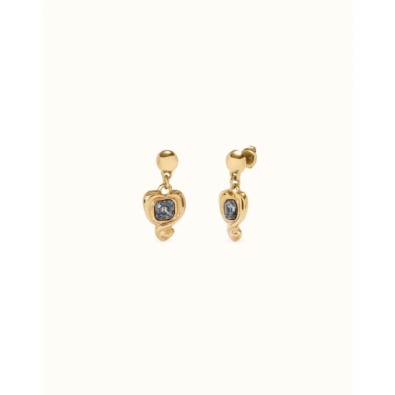 18K Gold Plated Earrings with Hanging Heart and Black Crystal - PEN0997NGRORO0U-UNO de 50-Renee Taylor Gallery
