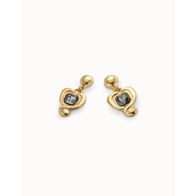 18K Gold Plated Earrings with Hanging Heart and Black Crystal - PEN0997NGRORO0U-UNO de 50-Renee Taylor Gallery