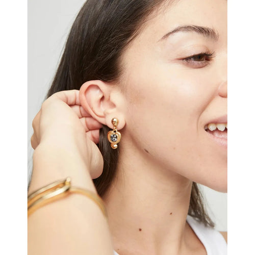 18K Gold Plated Earrings with Hanging Heart and Black Crystal - PEN0997NGRORO0U-UNO de 50-Renee Taylor Gallery