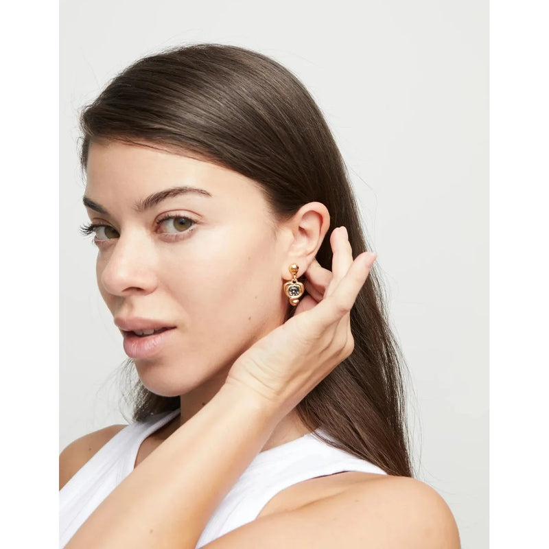 18K Gold Plated Earrings with Hanging Heart and Black Crystal - PEN0997NGRORO0U-UNO de 50-Renee Taylor Gallery
