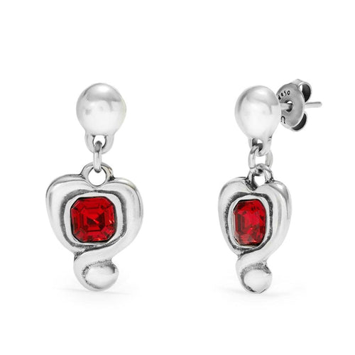 Sterling Silver Plated Earrings with Hanging Heart and Red Crystal - PEN0997ROJMTL0U-UNO de 50-Renee Taylor Gallery