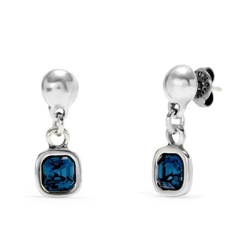 Sterling Silver Plated Earrings with Blue Hanging Crystal - PEN0998AZOMTL0U-UNO de 50-Renee Taylor Gallery
