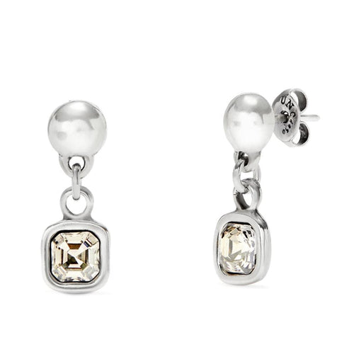 Sterling Silver Plated Earrings with Clear Hanging Crystal - PEN0998CRSMTL0U-UNO de 50-Renee Taylor Gallery