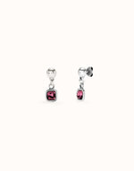 Sterling Silver Plated Earrings with Pink Hanging Crystal - PEN0998RSAMTL0U-UNO de 50-Renee Taylor Gallery