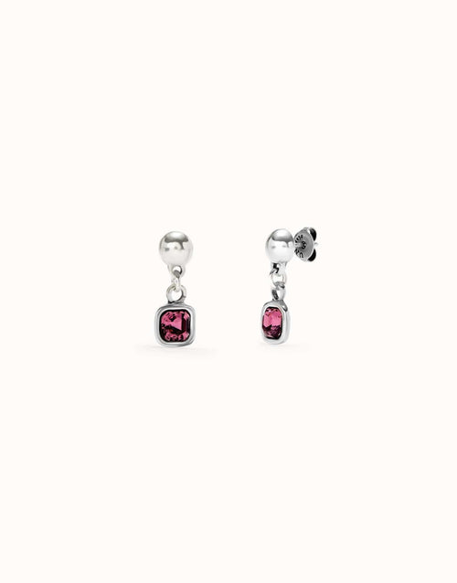 Sterling Silver Plated Earrings with Pink Hanging Crystal - PEN0998RSAMTL0U-UNO de 50-Renee Taylor Gallery