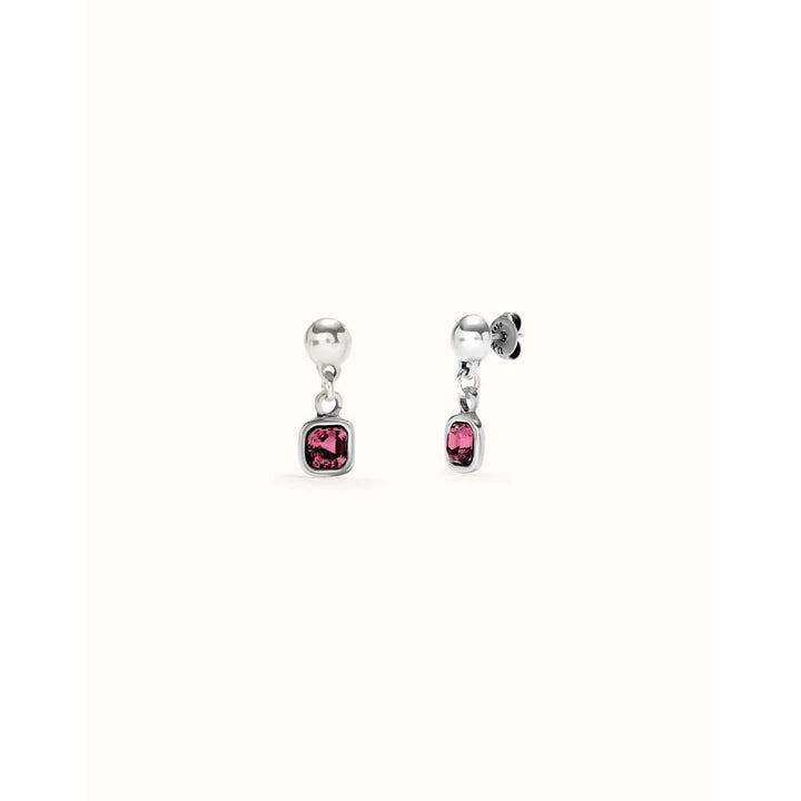 Sterling Silver Plated Earrings with Pink Hanging Crystal - PEN0998RSAMTL0U-UNO de 50-Renee Taylor Gallery