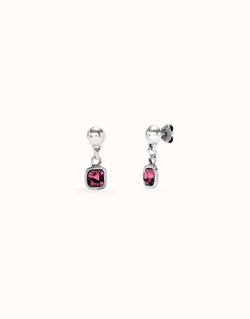 Sterling Silver Plated Earrings with Pink Hanging Crystal - PEN0998RSAMTL0U-UNO de 50-Renee Taylor Gallery