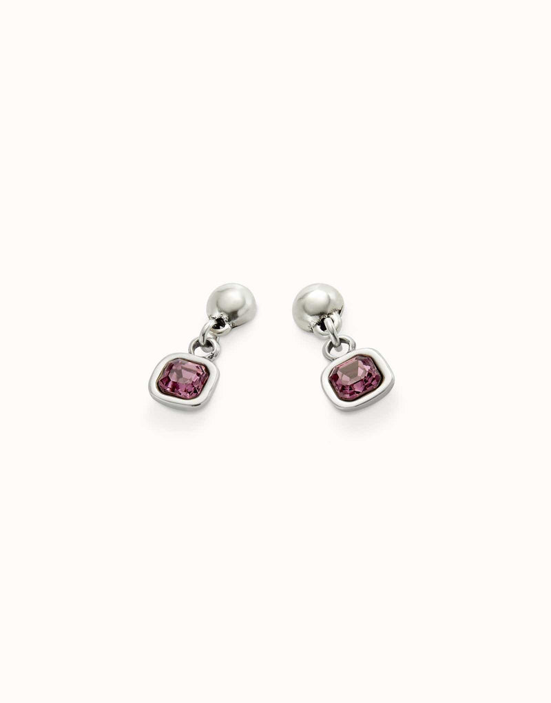 Sterling Silver Plated Earrings with Pink Hanging Crystal - PEN0998RSAMTL0U-UNO de 50-Renee Taylor Gallery
