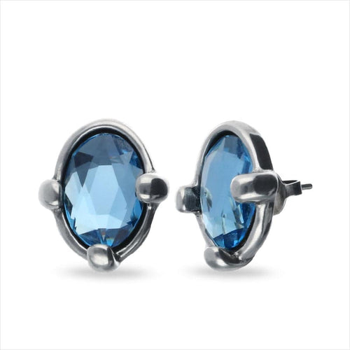 Ser Deslumbrante Blue Oval Faceted Crystal Silver Plated Earring - PEN1002AZUMTL0U-UNO de 50-Renee Taylor Gallery
