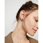 Ser Deslumbrante Blue Oval Faceted Crystal Silver Plated Earring - PEN1002AZUMTL0U-UNO de 50-Renee Taylor Gallery