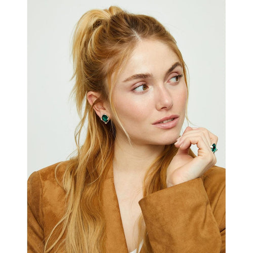 Ser Deslumbrante Oval Green Faceted Crystal Silver Plated Earring - PEN1002VRDMTL0U-UNO de 50-Renee Taylor Gallery