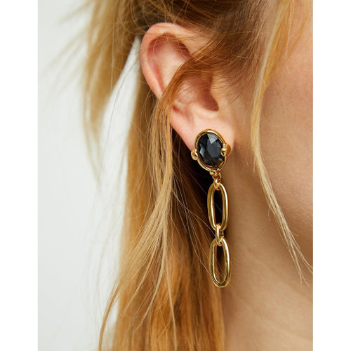 Ser Deslumbrante Faceted Black Crystal and Links Gold Plated Drop Earring - PEN1003NGRORO0U-UNO de 50-Renee Taylor Gallery